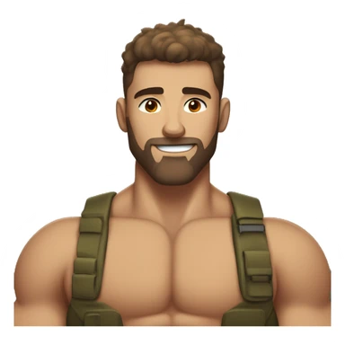 White skin, Shirtless, furry, brown hairy chest, Bodybuilder, biceps, military haircut sticker