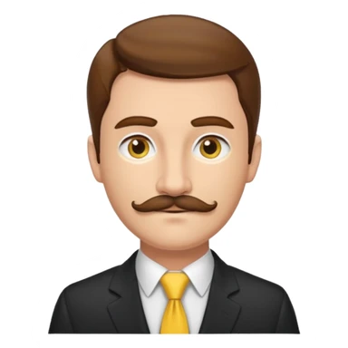 ["Fair-skinned man with brown hair and thin moustache, wearing a suit and yellow tie."] sticker
