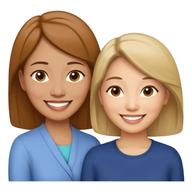 Middle aged light brown skinned woman beside a middle aged asian woman smiling looking young sticker