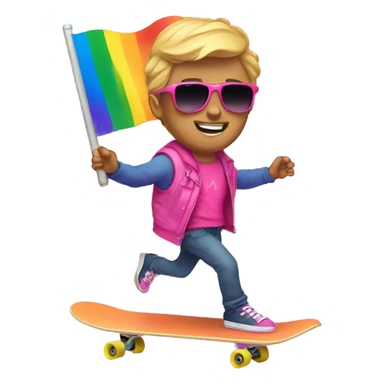 Gay Ryan Rivel with pride flag wearing pink with sunglasses on a skateboard sticker