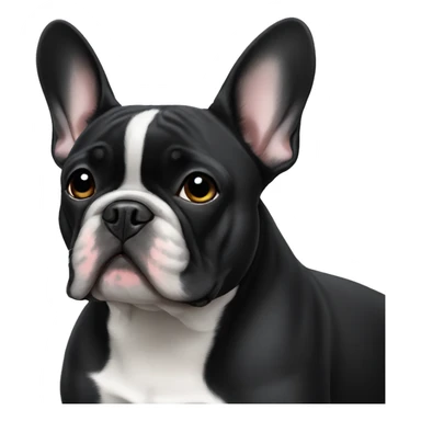 Black French bulldog with white neck sticker