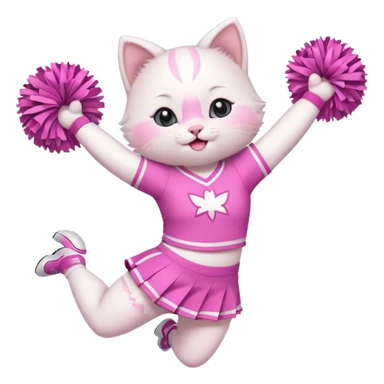 A cute chubby white kitten cheerleader in pastel uniform jumping in cheer pose. sticker