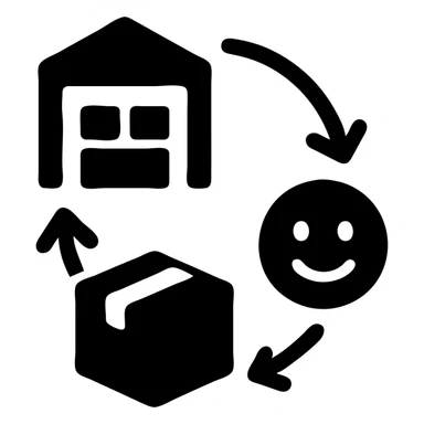 icon for "Supply Chain Experience" in black filled style, simple and clear, supply chain elements sticker