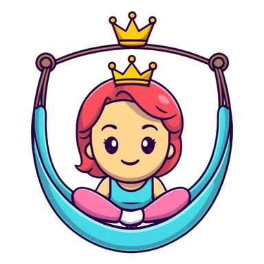 cartoon emoji of a glamorous girl with a crown, strong outline, expressive face, vibrant colors, subtle Leo accent, silly expression, hint of yoga hammock, stars, bold and playful sticker