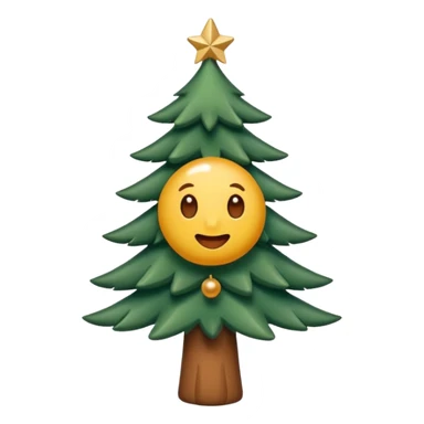 Un emoji représentant un petit sapin stylisé, sans bouche, avec deux grands yeux de biche brillants couleur cannelle. Style minimaliste, mignon et expressif, comme un sticker ou un emoji moderne. Fond parfaitement transparent, haute qualité, bien centré. sticker