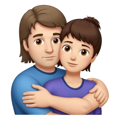 Big tall white man man with mullet hair cut (brown hair) hugging short lady with short dark brown hair sticker