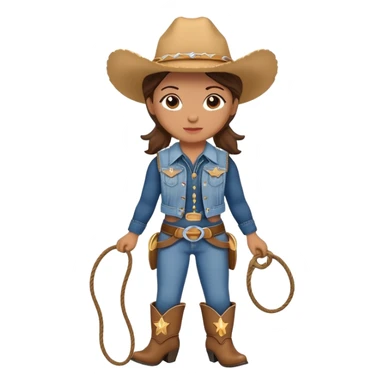 A cuddly cowgirl plush toy with denim vest, cowboy boots and a lasso sticker