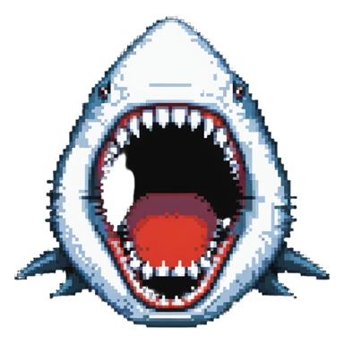 shark face close-up with pointy white teeth in open jaws sticker