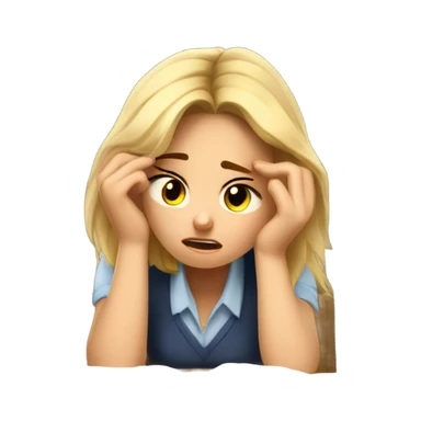 tired blond girl student struggling with final exam and assignments sticker