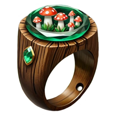 dark wood ring with epoxy resin in forest green pines and mushrooms crystal sticker