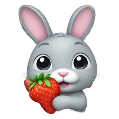 a grey Bunny holding a strawberry sticker