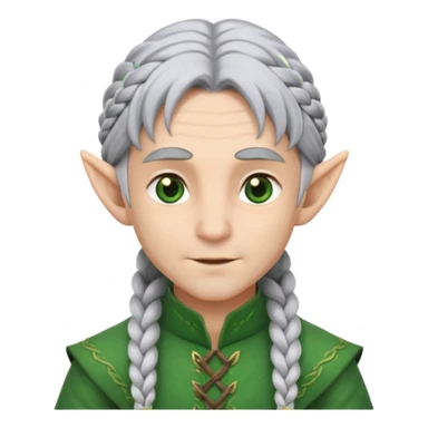 braid silver hair man elf, green cloth sticker