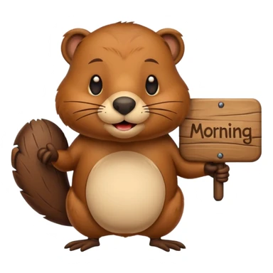 Beaver holding good morning sign sticker