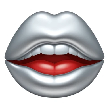 Chrome silver lips emoji, glossy metallic texture, iOS emoji style, smooth reflections, bold but minimal design, centered, silver mouth. all silver sticker