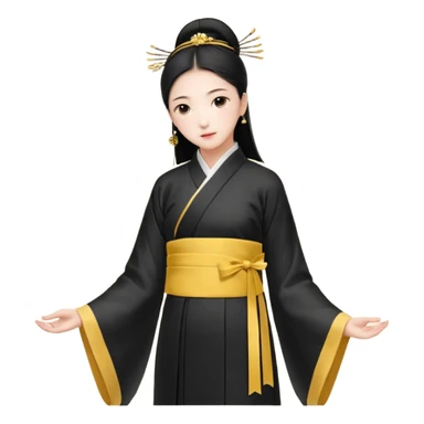 一个中长直发，平刘海，黑色框架眼镜的黄皮肤女生全身，白色泡泡袖娃娃衫，蓝色牛仔裤和粉色鞋，黑色画家帽。 sticker