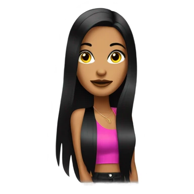 Tanned woman with long black hair dressed in Y2K R&B hair, makeup, and neon attire sticker