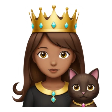  black cat kawaii brown hair girl with crown sticker