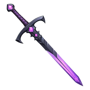A Discord emoji of a sharpened obsidian blade with a glowing purple rune on the hilt. High-end fantasy style, sleek, metallic black, white background. sticker