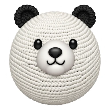 minimalist white crochet bear, big ball body, small white ball nose with black yarn, two white ears sticker