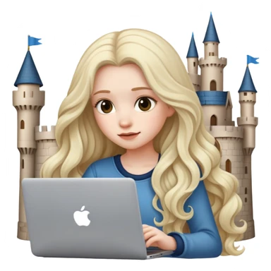 Emociones de una chica con cabello castillo largo ondeado en su laptop o celular sticker