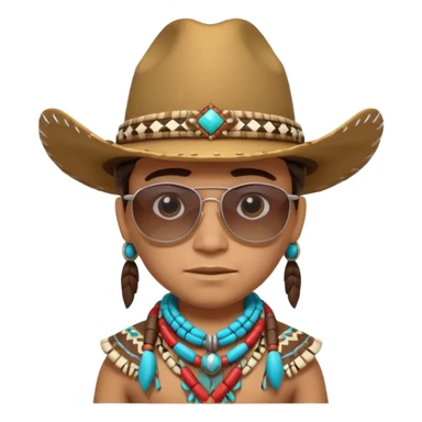 cute Indigenous tribal character portrait, head and shoulders only, cowboy hat, sunglasses, tribal accessories, confident expression, 3D cartoon, mobile game icon style, clean background, no text, no watermark
 sticker