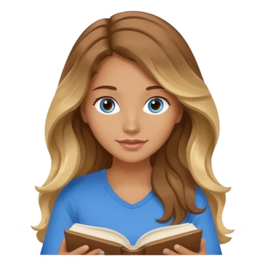 pretty female with long wavy brown hair with blonde highlights and blue eyes  in a relaxed position reading the book 'Rebecca' sticker