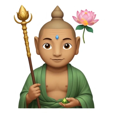 man with turtle head, scepter, buddhism, lotus sticker