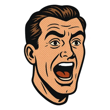 a man's face, comic book style, mouth open, as if talking sticker