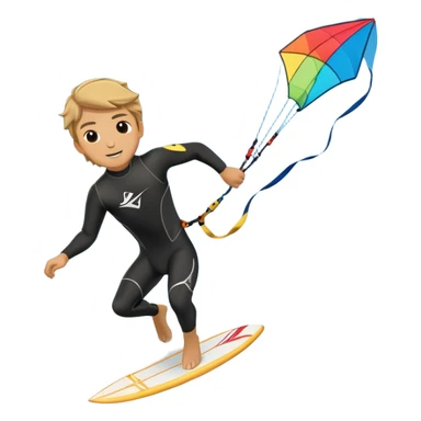 A kite surfer soaring above the waves, holding onto a kite with the wind in full force. The background showcases the ocean and sky, emphasizing the freedom, thrill, and energy of the sport. The motion of the kite and board is dynamic, capturing the excitement of kiting. sticker