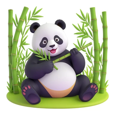 panda eating bamboo in forrest background, close up pose sticker