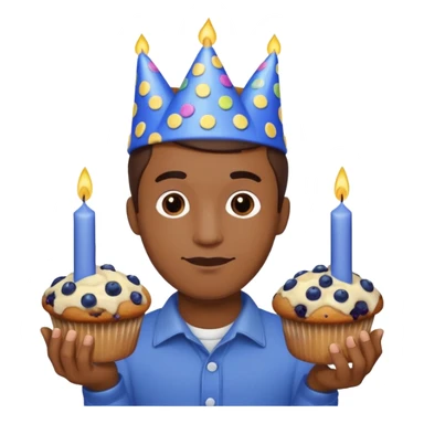Blueberry Muffin celebrating birthday. Make sure it actually looks like a muffin with candles. Somebody holding it with party hat. Make it a man  sticker