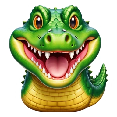 Cinematic Realistic Comical Crocodile Portrait Emoji, Head tilted dramatically with an exaggeratedly amused expression, featuring a striking, glossy scaly hide with bold textures and wide, expressive eyes full of playful disbelief, rendered with vivid natural hues and lifelike detail, high shine, dramatic yet playful, styled with an air of cheeky aquatic mischief, soft glowing outline, capturing the essence of a spirited and over‐the‐top crocodile that looks ready to snap its jaws in a burst of viral wild humor! sticker