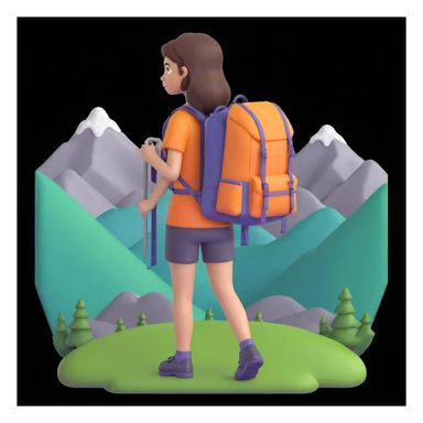 portrait of girl back packing mountains in background, close up pose sticker
