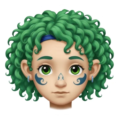 green curly  haired heavy blue tattooed big head accessory big nose mid size ear young sticker
