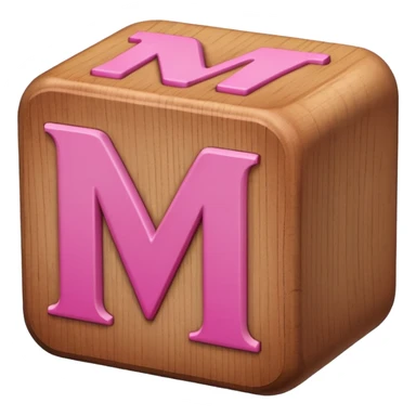 A rounded toy block with the pink letter "M" on it sticker