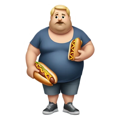 Fat man with poor posture holding a hotdog  sticker