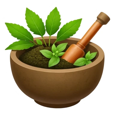 Ayurvedic medicine with mortar and leaves sticker