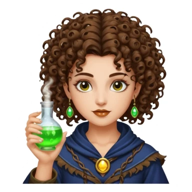 moon punk druid woman short tight curly brown hair glowing potion sticker