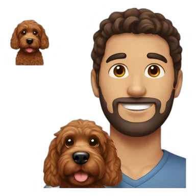 guy with dark brown hair holding red goldendoodle sticker