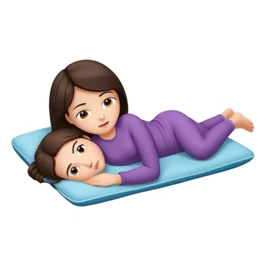  a brunette girl lying down on her side, holding a warm heating pad against her lower belly, she’s having bellyache sticker