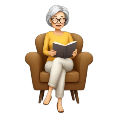 50 years old  woman, glasses, armchair, Reading at home, drinking a coffee, relax sticker