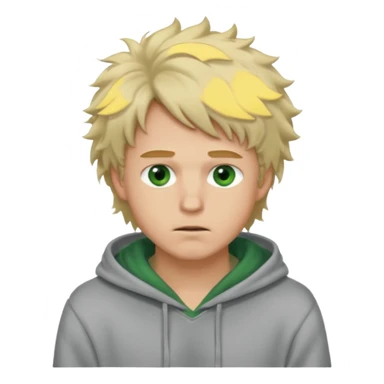Hot, fluffy messy  hair blond guy with green eyes and grey hoodie closed mouth sticker