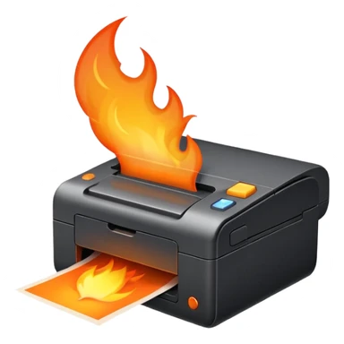 una impresora escupiendo fuego sticker