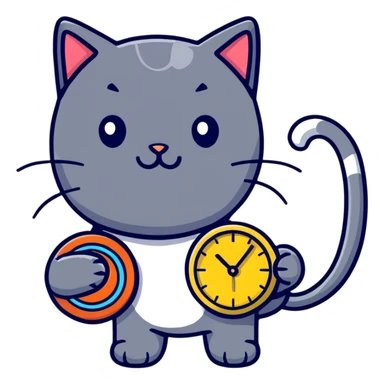 cat with a clock sticker