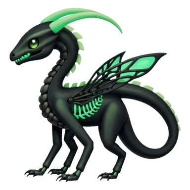 Obsidian-black and neon-glowing-green skeletal Meloetta-Salandit-Gorebyss-Salazzle-Pokémon-Fakémon-creature-fusion-hybrid sticker