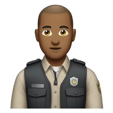 Security guard with buzzcut, vest on with button up underneath. NO TIE. NO HAT.  sticker