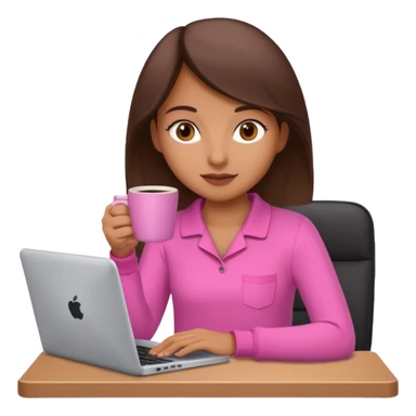 Make a girl with coffee in hands and computer: I am a marketing girl, give me pink vibes sticker
