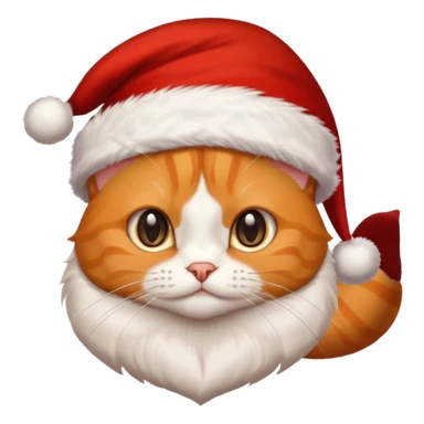 Make me a orange tabby cat with a white chin and a bit of white on the end of his tail with a Santa hat sticker