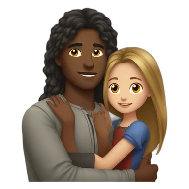 African young man hugging slavic girl with long hair sticker