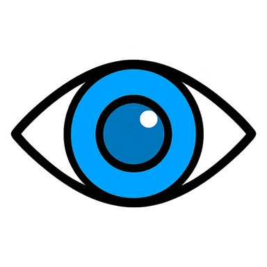 blue eyeball icon with black outlines, lineal color style, transparent background sticker